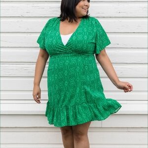Green Wrap Dress with Ruffle Hem